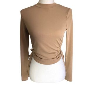 LexDoMakeup x SHEIN Ribbed Cut Out Long Sleeve Adjustable Tie Crop Top